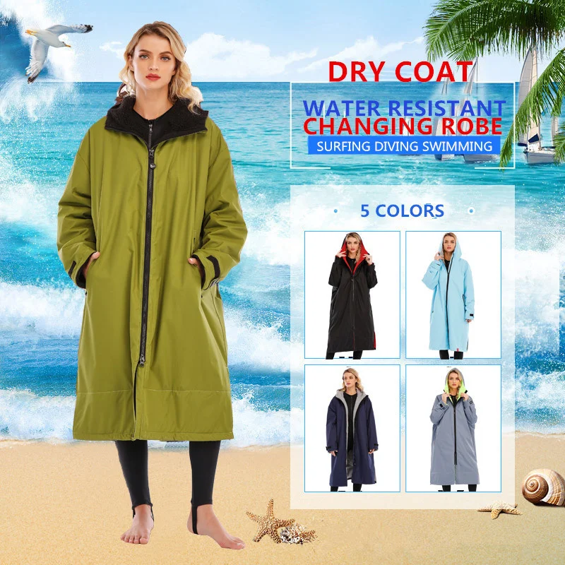 Unisex Waterproof Surf Changing Robe Outdoor Coat Winter Warm Jacket Hooded Cloak Beach Surfing Pool Lining Anorak Raincoat M/L surf changing robe