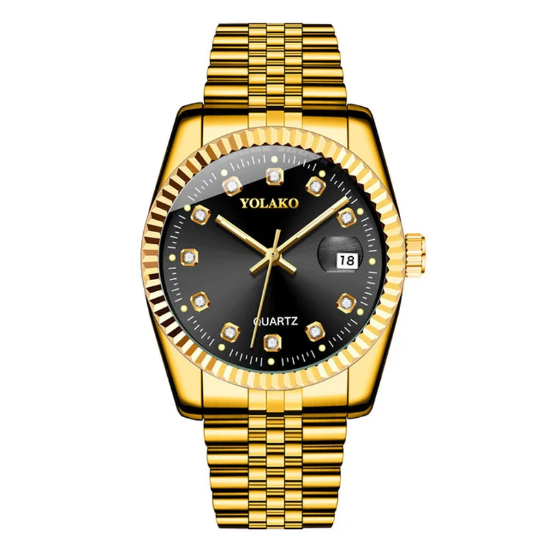 

Diamond Faced Steel Band Calendar Watch Simple Casual Fashion Luxury Quartz Gold Set Business Watch Couple Relogios Masculino