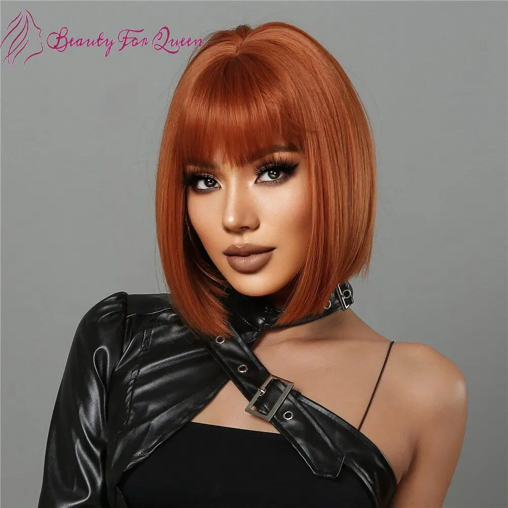 

Straight Short Bob Wigs Ginger Orange Lace Front Glueless Wig Human Hair 150% Density Brazilian Remy Lace Frontal Wig For Women