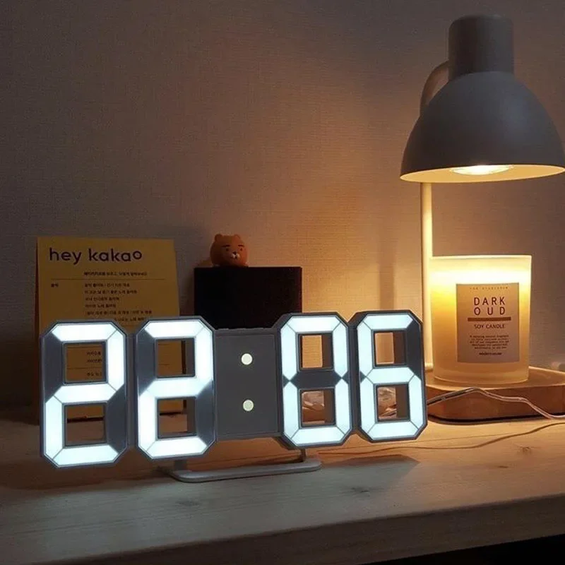 Wall Clock 3D Wall Clock LED Digital Clock 3D Number Wall Clock 3D LED Digital Alarm Clock Glow Night Wall Clock Silent Desktop Alarm Clocks Adjustable Electronic Watch Home Room Decoration