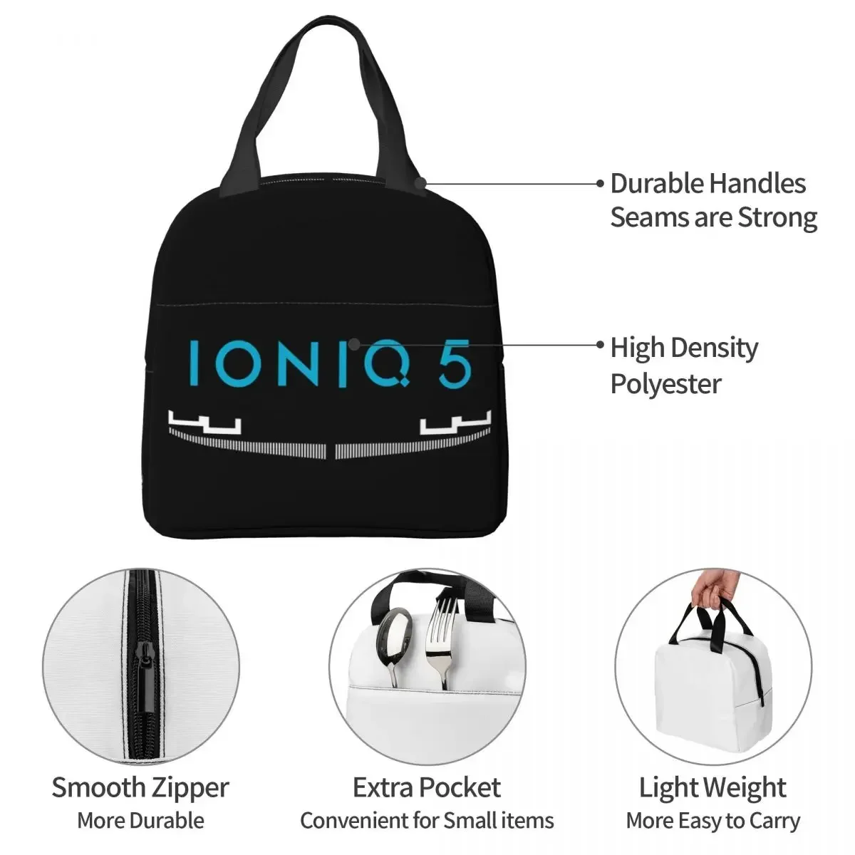 Ioniq 5 Iconic Front Grill And In Blue Insulated Lunch Bags Resuable Picnic Bags Lunch Tote for Woman Work Children School