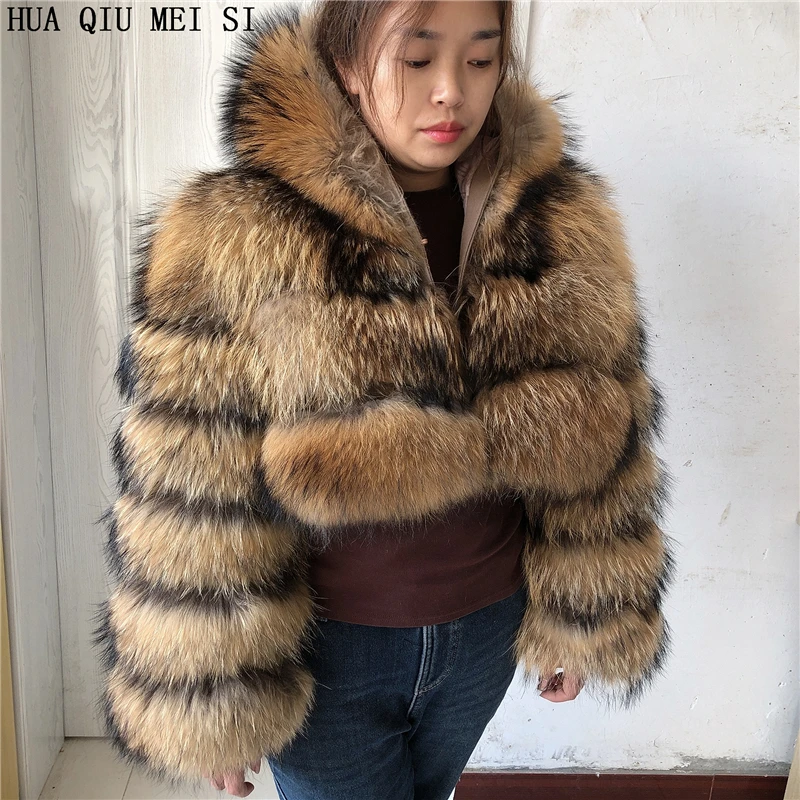 Natural fox fur hooded jacket new high street women winter fur jacket real fox fur natural raccoon fur 3 rows hooded fur coat
