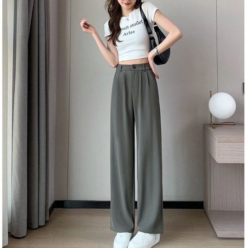 Women Suit Pants Lady Baggy High Waist Wide Leg Solid Color Trousers Female Designer Straight Leg Mom Classic Office Pant Slacks 3