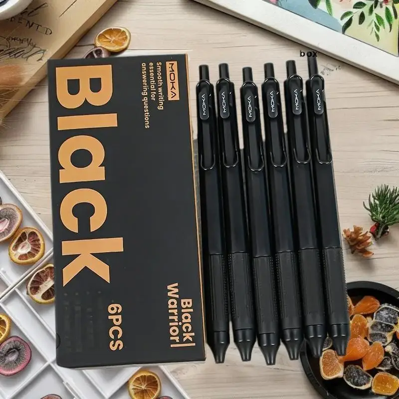 6Pcs 개폐식 젤 잉크 펜 실리콘 펜 그립 ST 팁 빠른 건조 잉크 얼룩 없음 0.5mm 검정 잉크 부드러운 쓰기