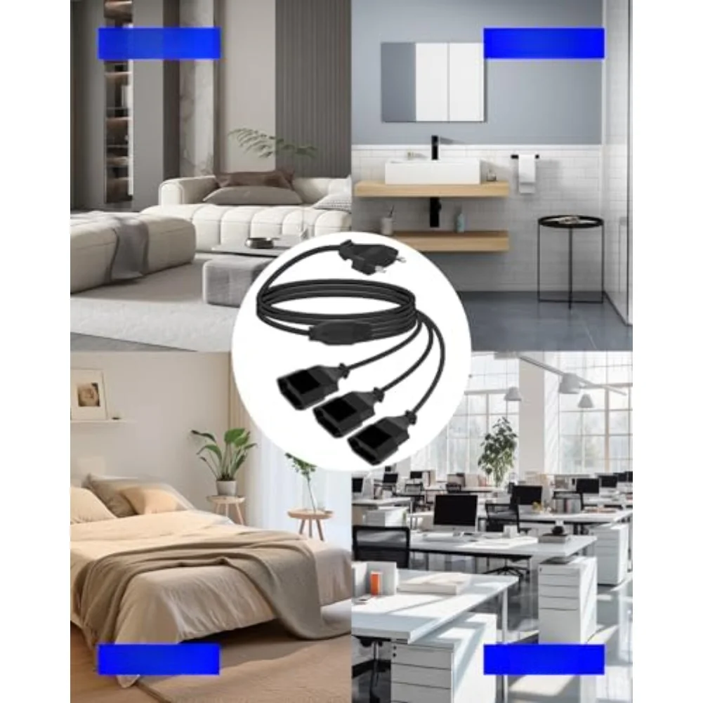 EU 연장 코드 3-in-1 플랫 타입 C 전원 분배기 멀티 아울렛 2.5A 250V 모니터 TV 가전용