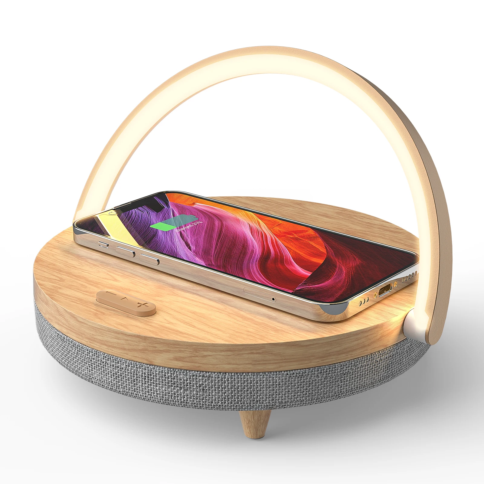 US $16.42 - 29.68 Wireless Charger Bluetooth Speaker for IPhone 13 Wooden Table Lamp High Power Mobile Phone Stand Wireless Charger Lamp Speaker