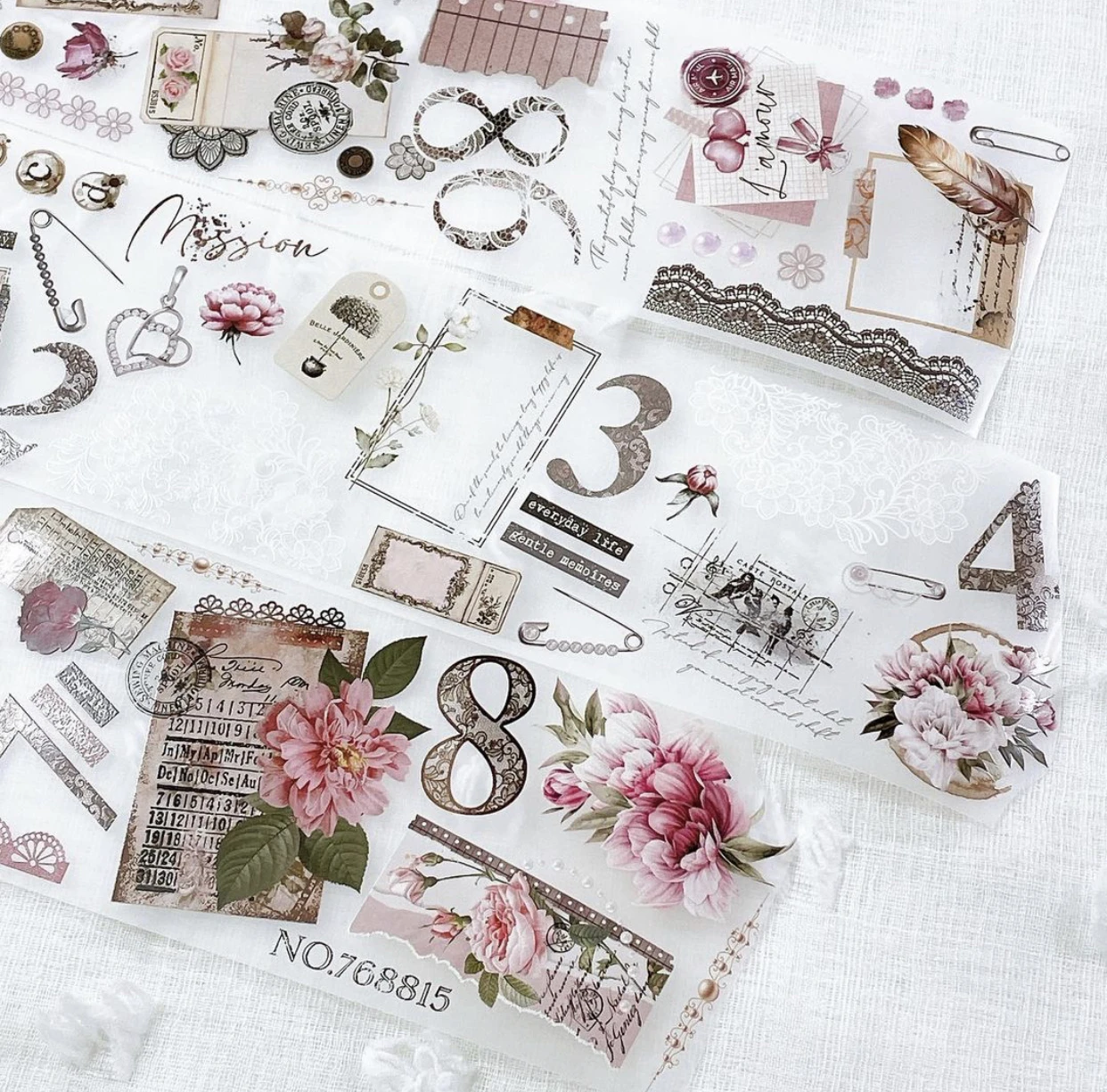 Fall Washi Tape WT Pre-Cut Rosé Scripts Wide PET Tape, Single Roll