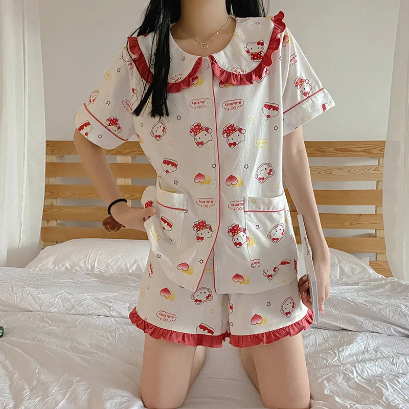 tie dye tracksuit set Hello Kitty cute print two piece suit women new summer loose fashion cartoon short sleeved shorts suit women red lingerie set