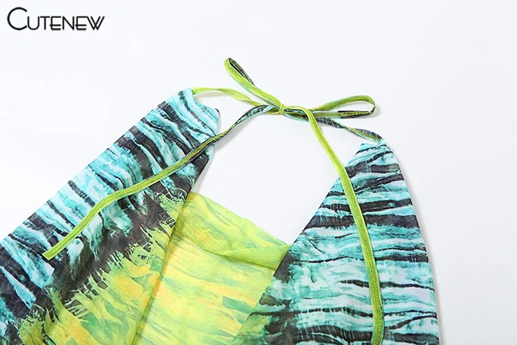 Chic Sexy Women Tops New Stunning Tie Dye Bandage Swinging Neck Ribbons Backless Vest Female Hipster Y2K Club Attirewear