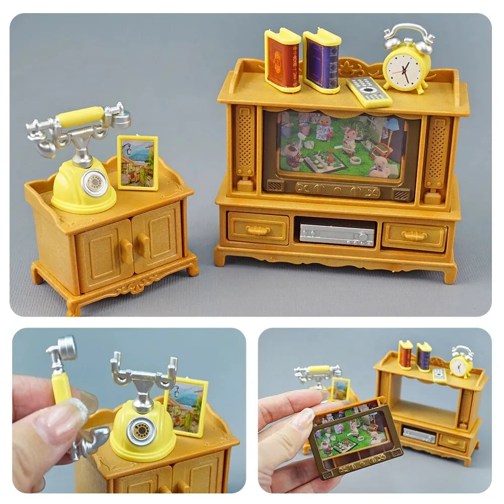 Forest Family 1/12 Kitchen Furniture Bathroom Bedroom Bakeware Sets Miniature Model Dollhouse Accessories Refrigerator Girl Gift 5