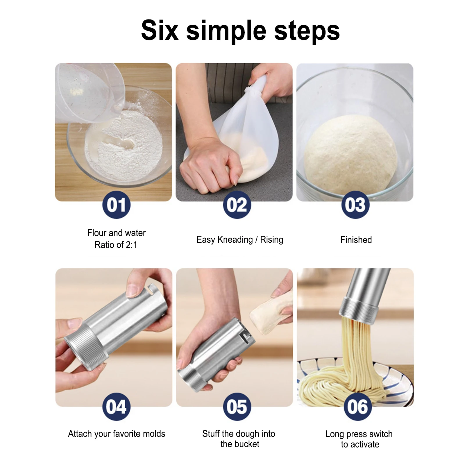 S6bf0495293194ec1868f2f95788cca85n Elektryczny urządzenie do gotowania makaronu przenośny bezprzewodowy ręczny pistolet do makaronu z 5 foremkami USB do ładowania domowego makaronu automatyczny automat Ramen