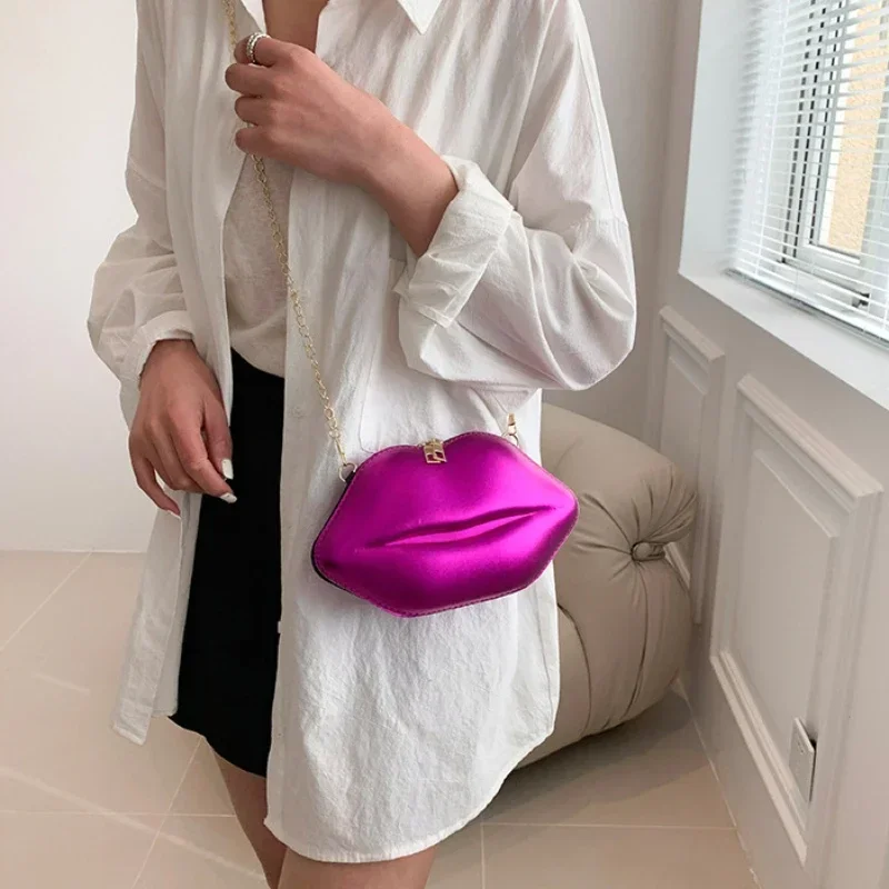 Women's Shoulder Bag PU Solid Color Zipper Crossbody Patent Leather Lip Chain women shoulder bag