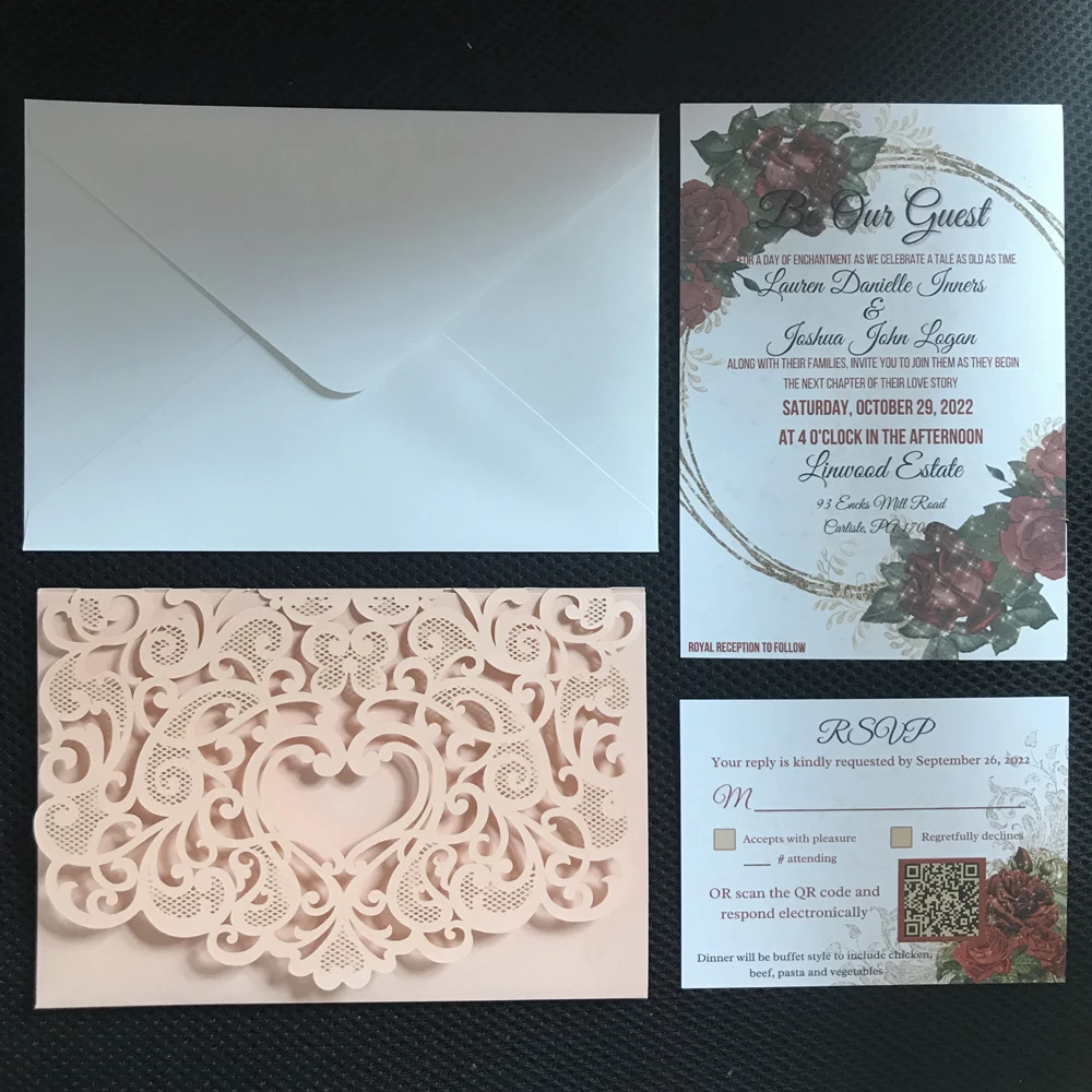 10 pieces 3D Pop Up Pearl White Wedding Invitation High-end Tri-fold Pocket Heart Bride and Groom Greeting Invite Card IC167