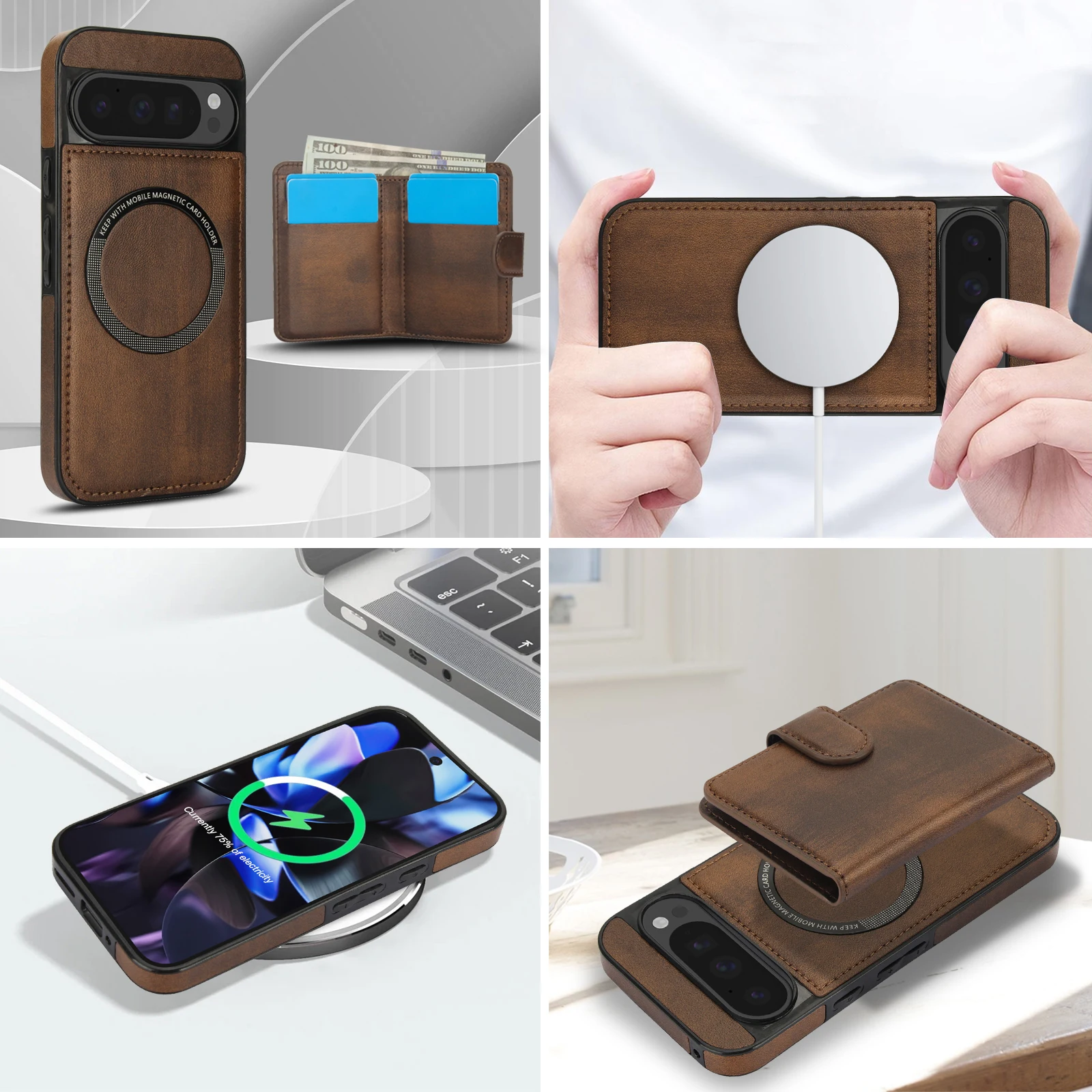 2-in-1 Detachable Magnetic Leather Wallet Case with Magsafe Charging