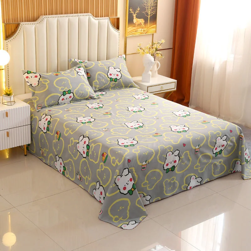 3D Plus Size Broken Flowers Simplicity Bed Sheet Set Smooth Feel Double People Queen King Rabbit Bed Sheet Set with Pillowcases 4