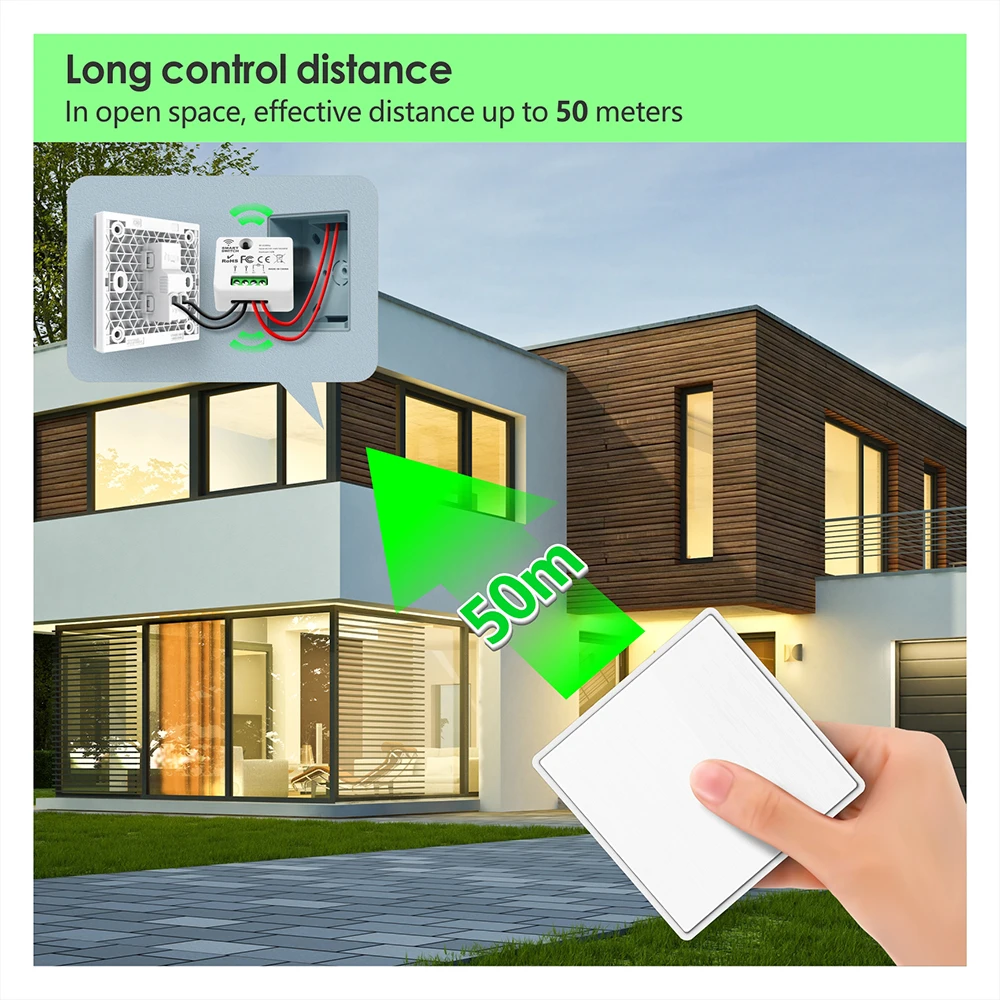 중립 RF 433Mhz 미니 수신기 Moudle 220V 110V 푸시 버튼 원격 제어 램프 단일 라이브가없는 무선 스마트 라이트 스위치