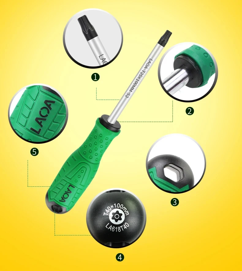 Torx-Schraubendreher S2 legierter Stahl magnetischer Schraubendreher T8/T10/T15/T20/T25/T30/T40 Multifunktions-Handwerkzeuge – Detail 5