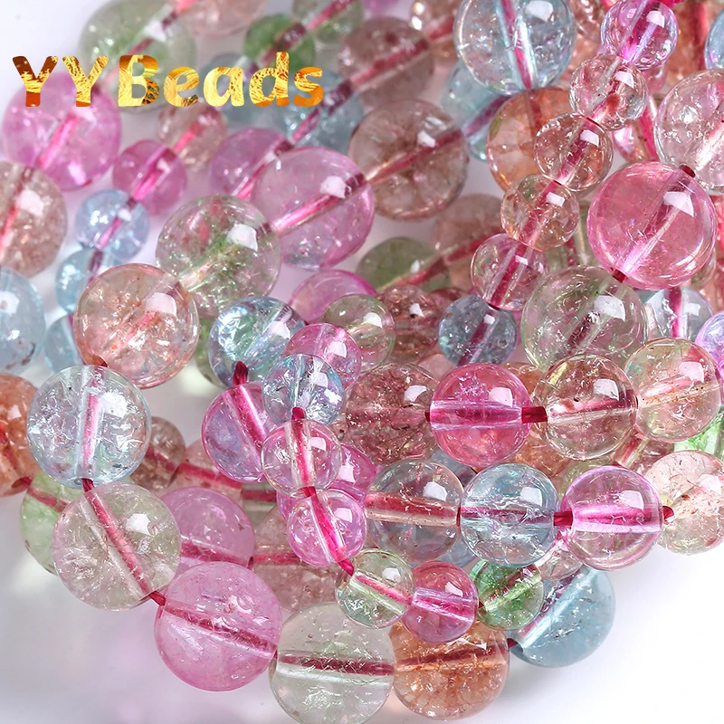 

Colorful Cracked Quartz Crystal Beads Natural Stone Round Loose Spacer Beads For Jewelry Making Diy Bracelet 6 8 10 12mm 15"inch