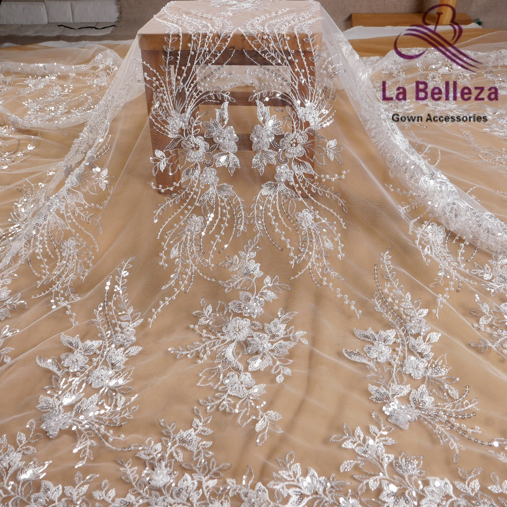 

Новинка 2024, свадебное платье из ткани с блестками, вышитыми цветами, листьями и жемчугом, вечерняя одежда