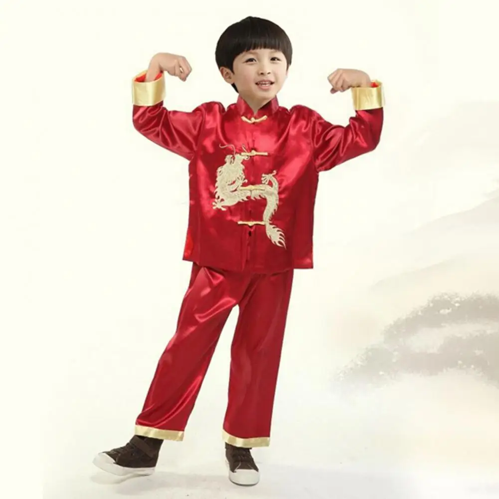 Children Tang Suit Traditional Chinese Dragon New Year Kids Tang Suit Set with Stand Collar Top Elastic Waist Pants for Boys shanghai tang jade dragon 100