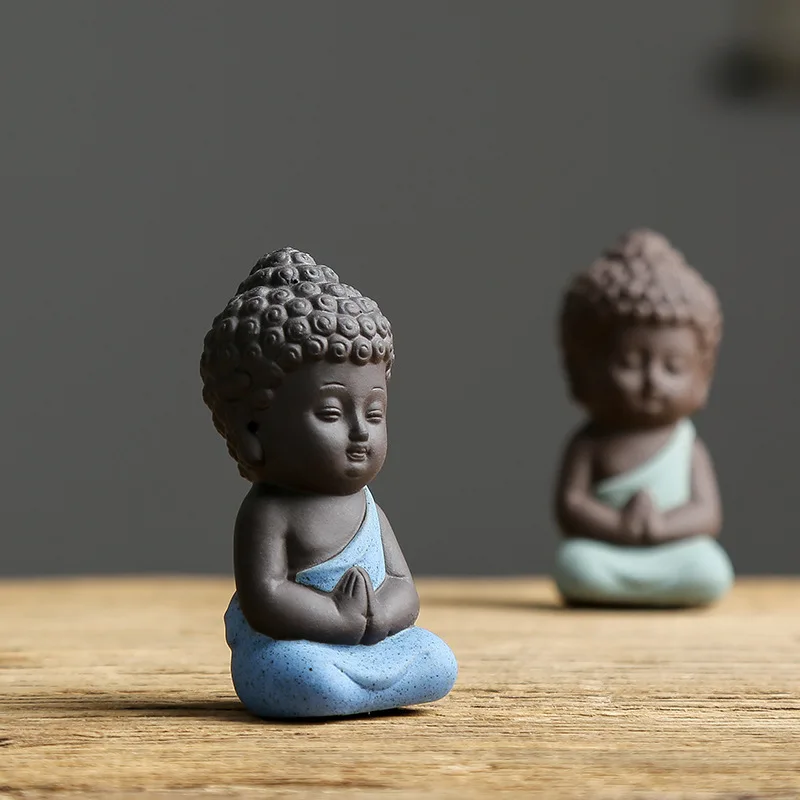 Creative Purple Little Monk Sand Buddha Figure, Religious Zen Decoration, Small Ornaments, Buddhist, Novice, Handmade Statue