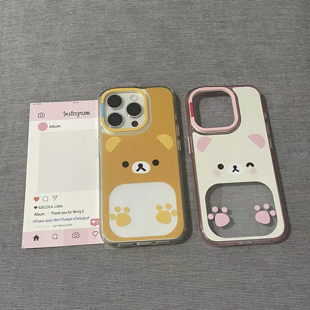 Cute Bear Couple Cartoon Clear Phone Case - Y2K Style