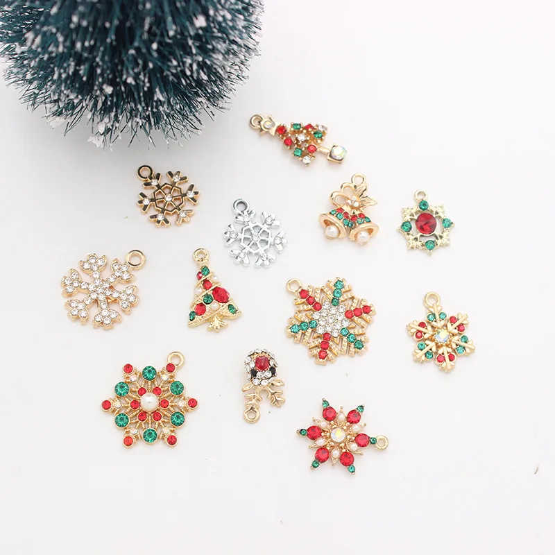 

10Pcs/Lot Enamel Christmas Snow Tree Bell Charms Xmas Pendant Fit DIY Handmade Jewelry Making Supplies