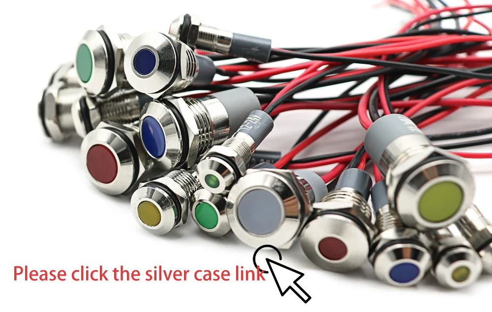 Description Picture 2 of item6mm 8mm10mm 12mm 14mm BlacK Flat Head Waterproof IP67 Metal LED Warning Indicator Light Signal Lamp Pilot Wire 3-6V 12-24V 220V