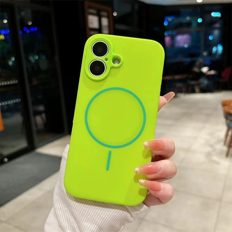 Fluorescent Green Liquid Silicone Magnetic Phone Case with Wireless Charging Compatibility