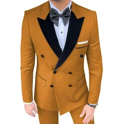 Luxury Orange Men's Clothing Suits Blazer Formal Two Pcs Jacket Pants Black Peak Lapel Double Breasted Terno Masculinos Completo