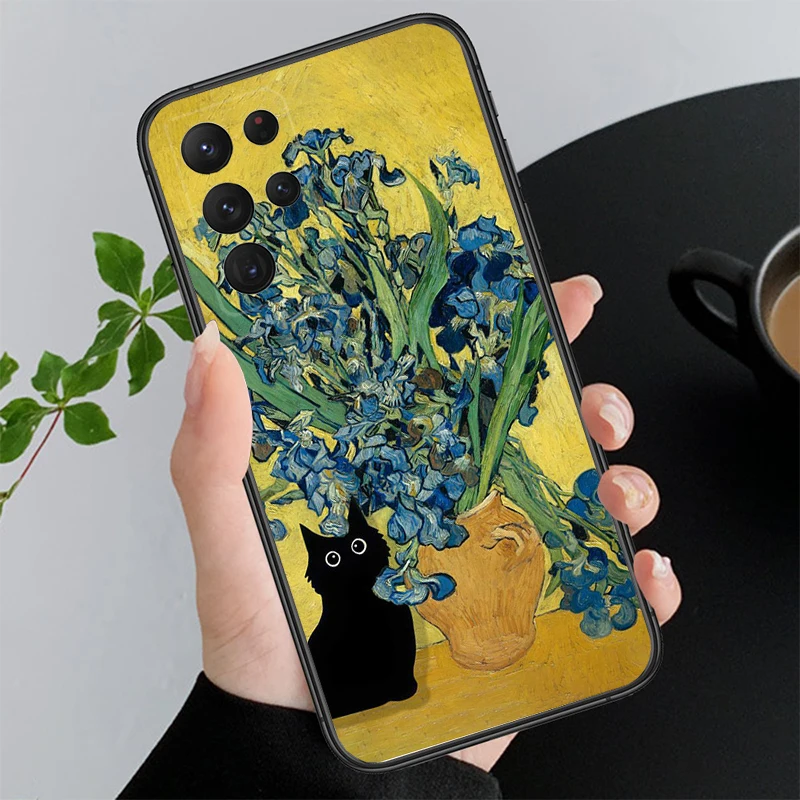 thumbnail image 1 of Funda de teléfono con diseño de gato Van Gogh con pintura al óleo retro para Samsung Galaxy A52S A04S A21S A33 A23 A13 A14 A32 A52 A53 A54 A51 A71 M51, 1 of 5