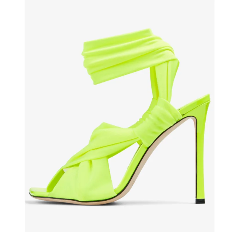 2023 New Square Head Fish Mouth Thin Heel Ultra High Heel Cross Strap European and American Walk Show Large Sandals for Women