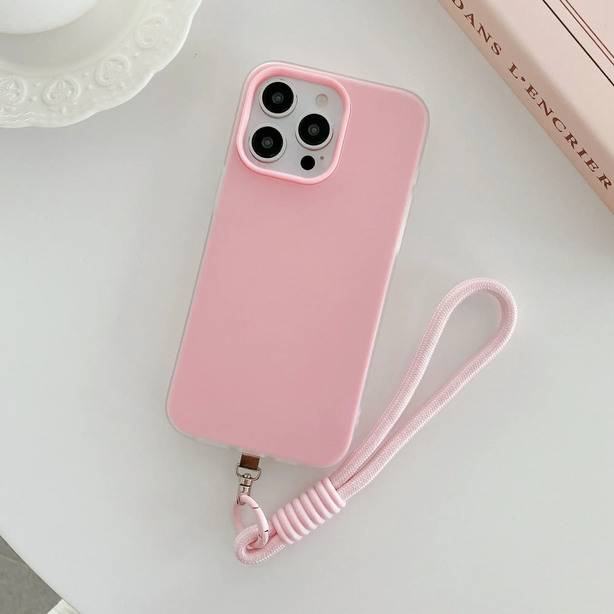 Candy Color Soft Matte Phone Case with Lanyard
