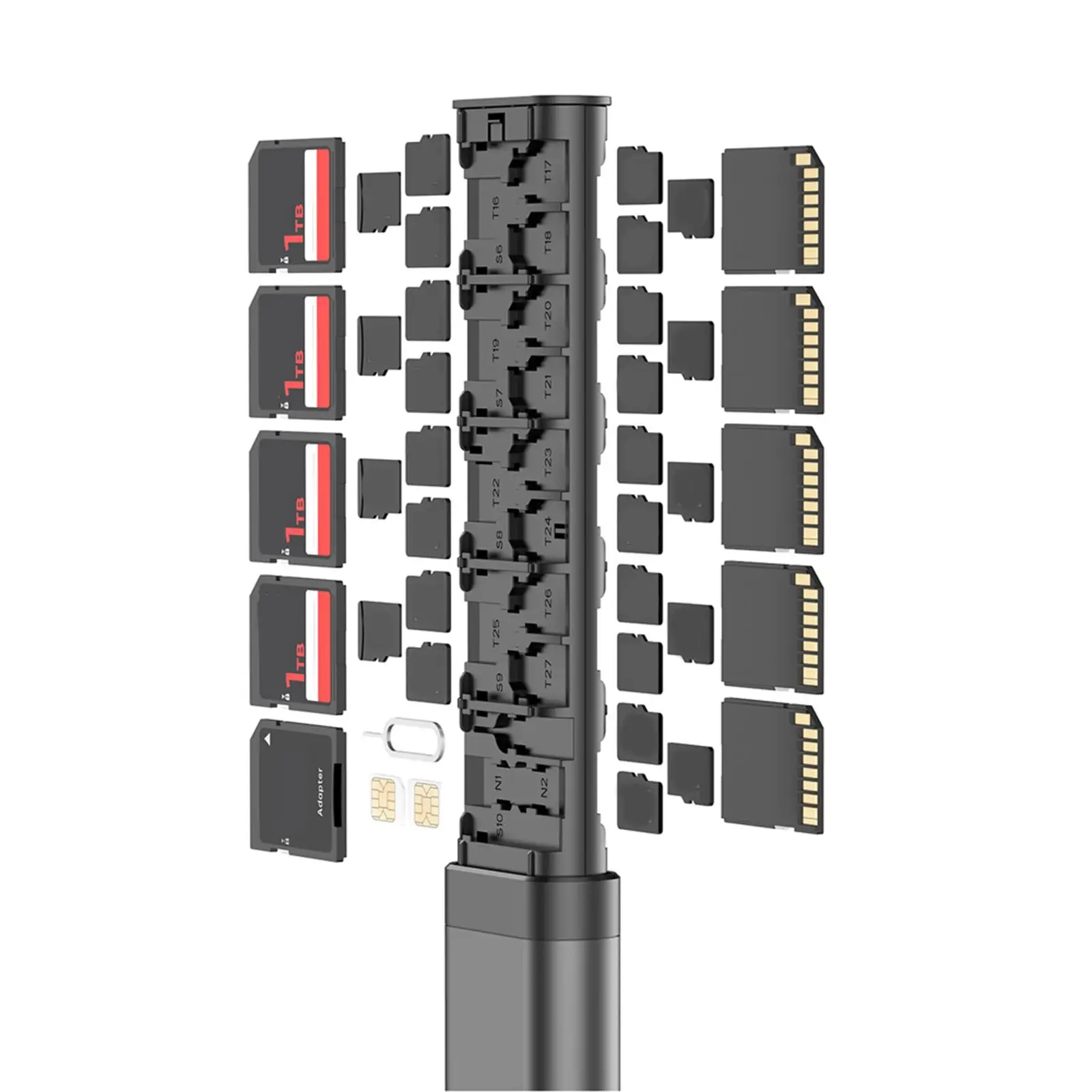 BUDI Multi Function Smart Adapter Data Wire Rod SIM KIT TF Card Memory Reader Storage Case Phone Cradle