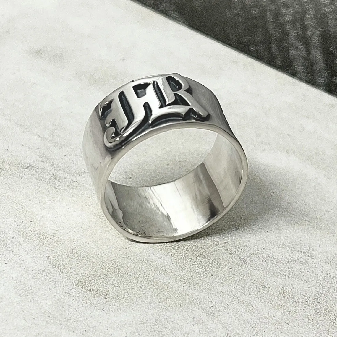 12MM Men' Gothic Rings Personalized Old English Hip-hop Name Ring Customized Couple Wedding Rings Stainless Steel Jewelry Gift 5