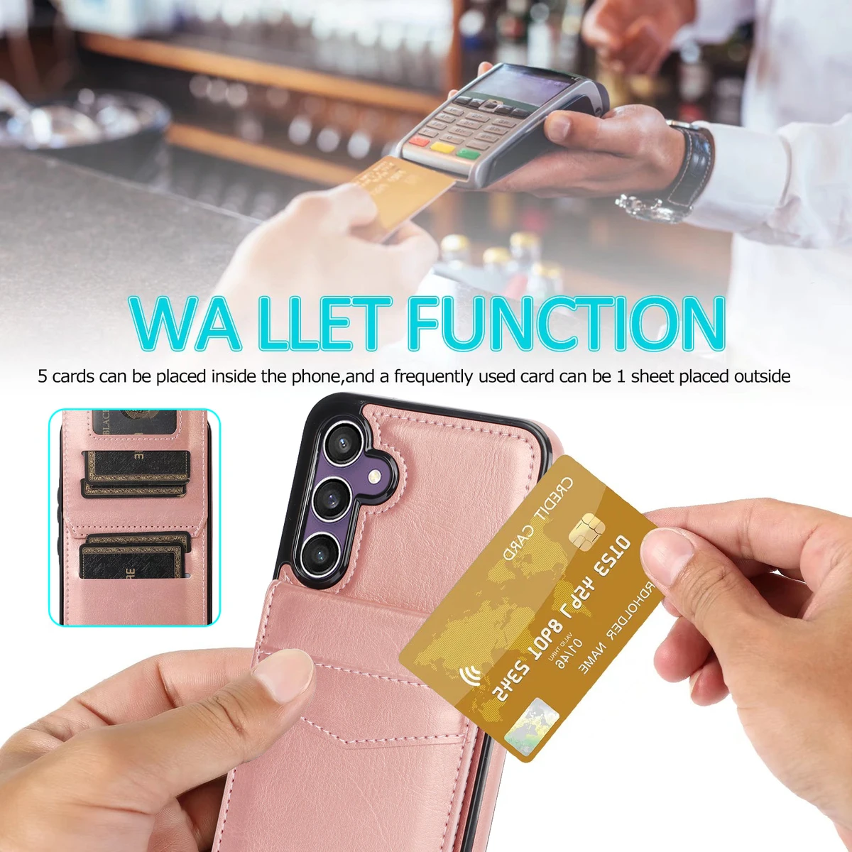 Flip Leather Card Holder Wallet Case For Samsung Galaxy S23 FE S24 Ultra S22 Plus S26 S25 Edge A56 A54 A55 A73 A17, Stand Cover — view 5