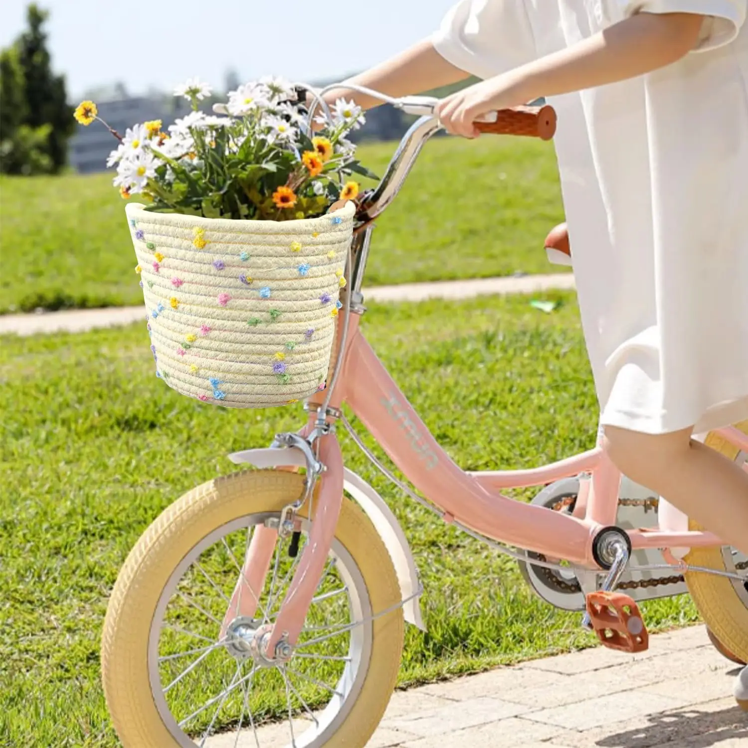 Children's Bicycle Handlebar Basket with Bell, Grips, and Tassel Accessory - Perfect Birthday Gift