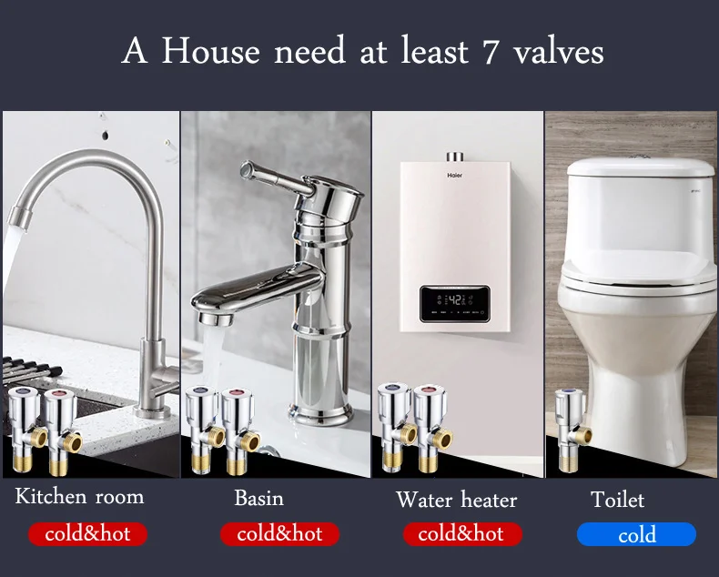 Copper Angle Stop Valve Hot and Cold Water Stop Valve Quick Open Faucet Valve for Bathroom Kitchen Toilet Sink 1/2