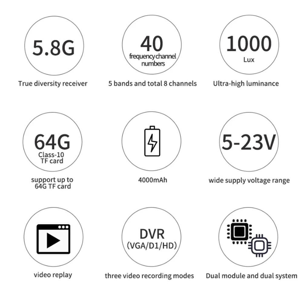 훌륭한 5 인치 FPV 모니터 RC 드론 라디오 컨트롤러 용 DVR 4000mAh FPV 드론 모니터가 장착 된 5.8G 40CH 다이버 시티 수신기