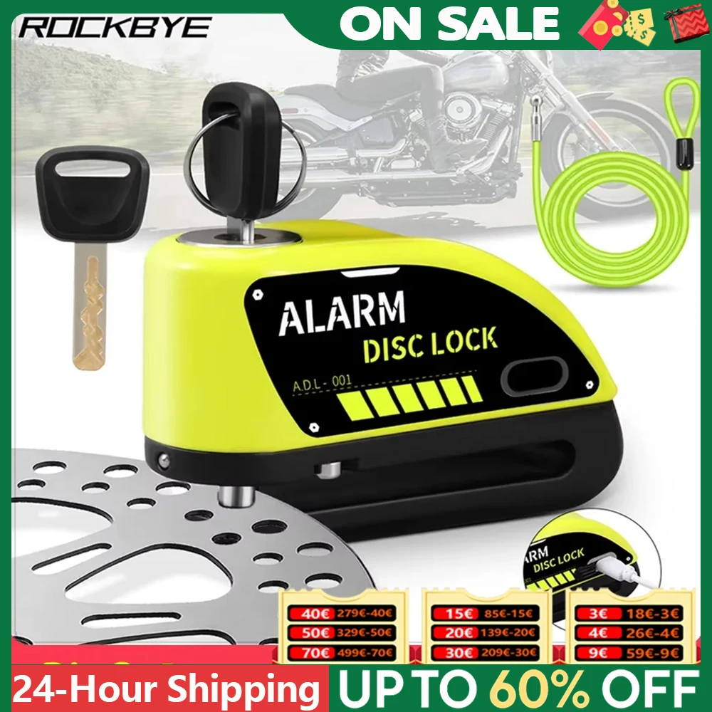 ล็อคดิสก์จักรยาน Rockbye แบบชาร์จได้ 120dB พร้อมระบบกันขโมยสำหรับมอเตอร์ไซค์ กันน้ำ พร้อมสายเคเบิล 1.5/1.8 เมตร ระบบเตือนภัยสำหรับจักรยาน 1