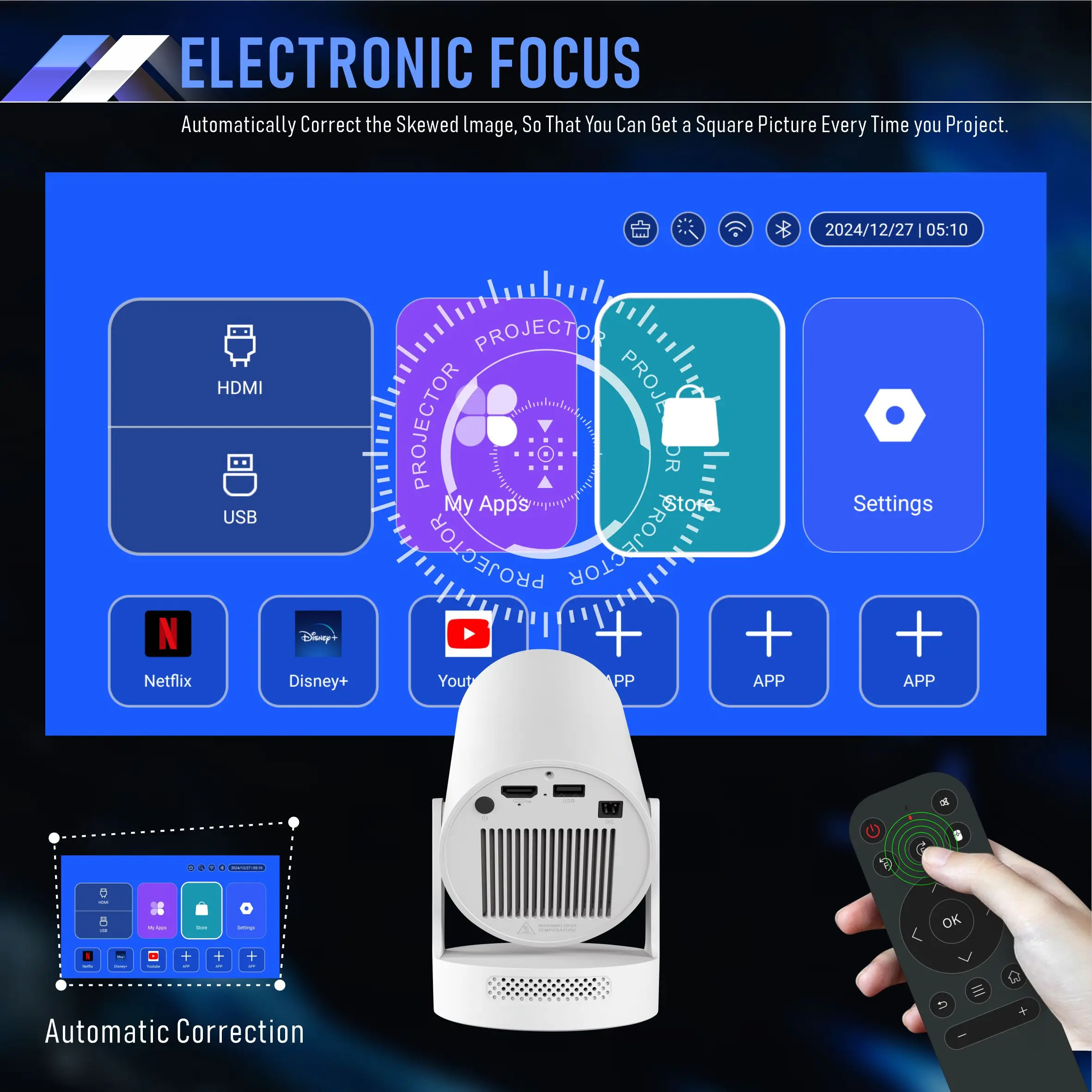 Projector HY300 Plus 4K 1280x720P Android11 300ANSI Allwinner H713 Wifi6 Blurtoo