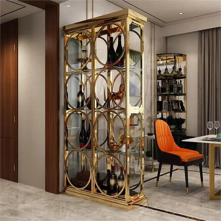 Chic Style Wine Rack Luxury Light Wine Storage Cabinet French Design Metal Showcase Cabinets