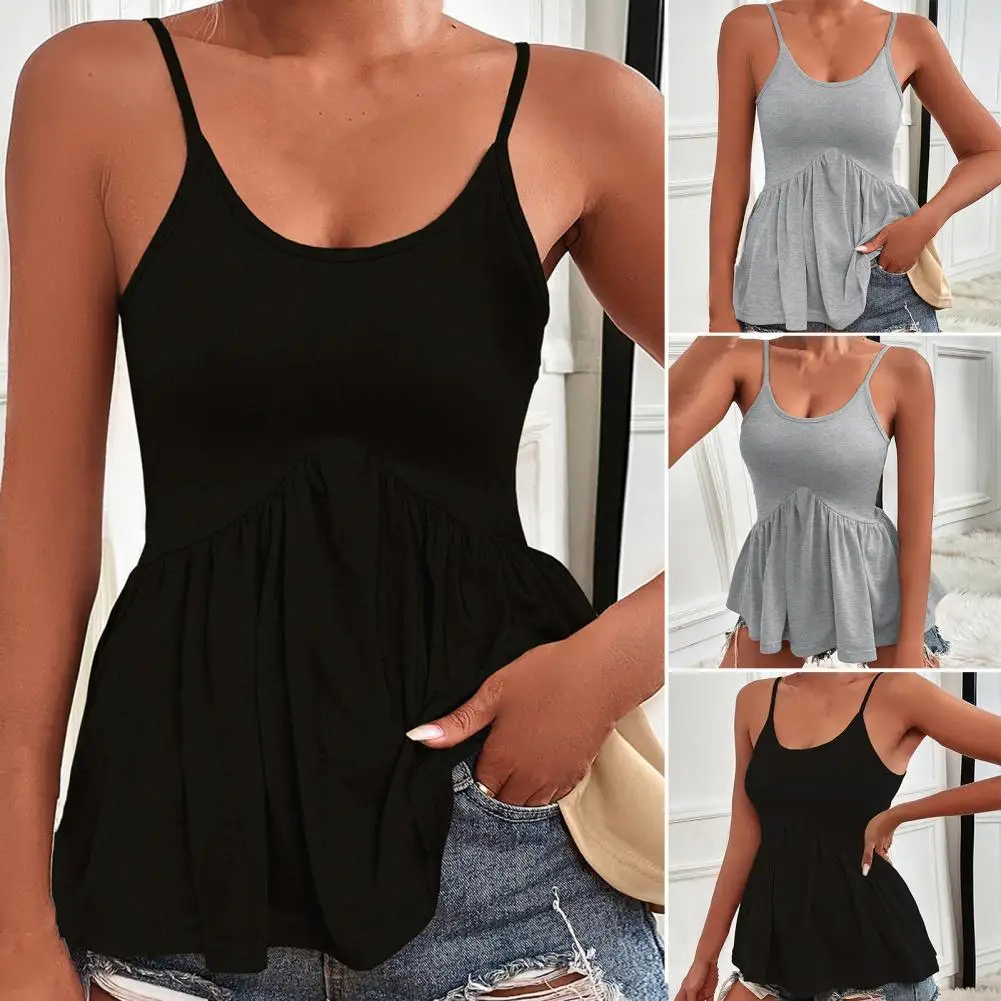 

Women Summer Top Spaghetti Strap Backless Sleeveless Loose Hem Daily Wear Elastic Low-cut U Neck Women Camisole Female Clothing