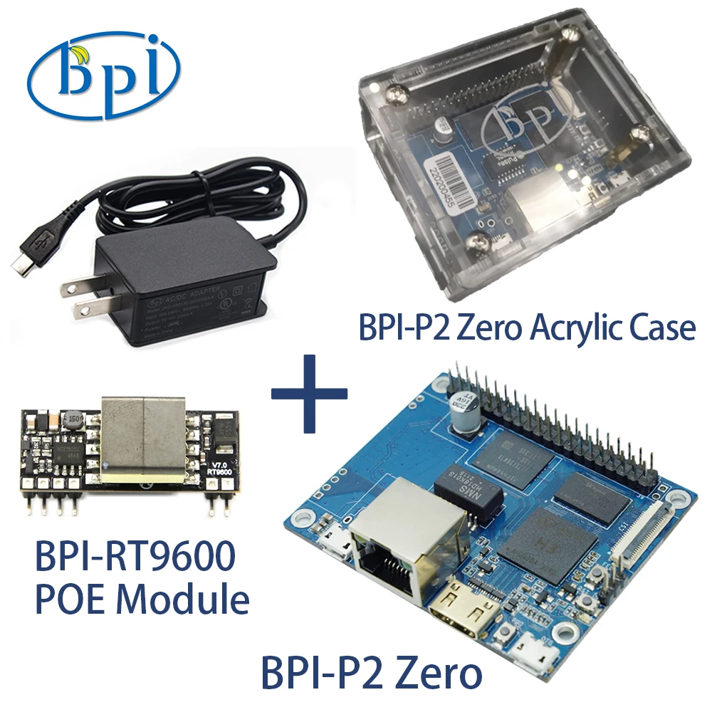 Banana pi Bpi-p2 Zero com Case Power Poe Allwinner h3 Quad-core Cortex-a7 512m Ddr3 8g Emmc Suporte Poe Executar os Android Linux