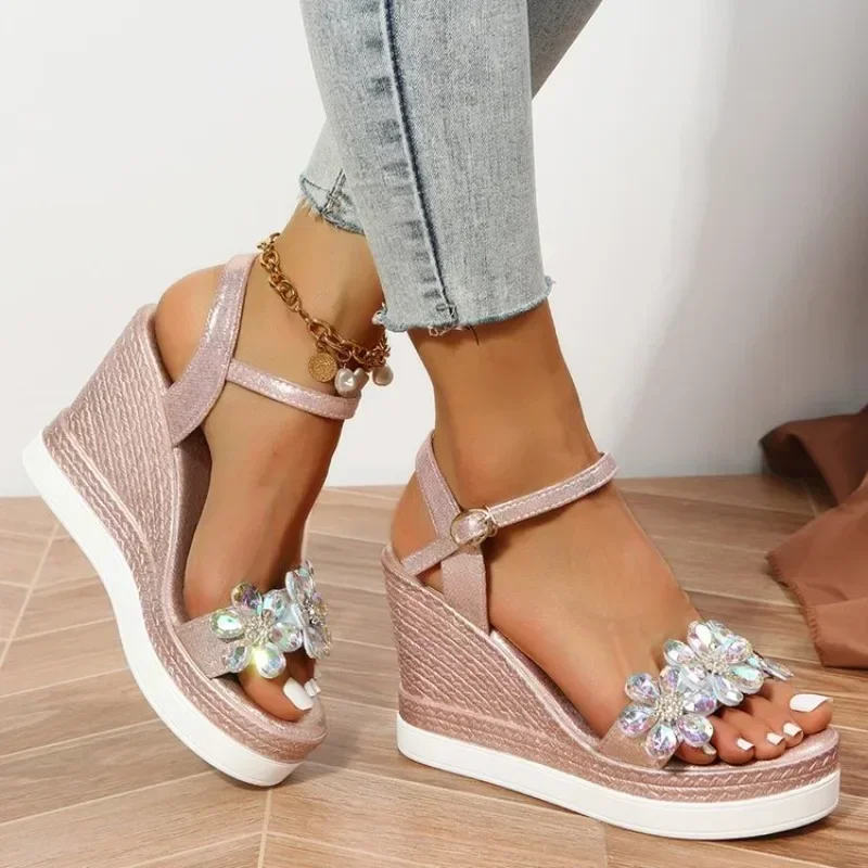 Women Summer Wedge Heel Sandals Platform Sandals Strap Open Toe Chunky Bottom Casual Shoes 2025 Gold Silver Pink Sandals