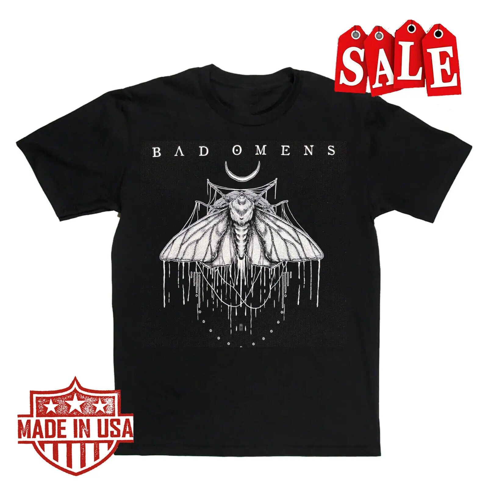 

BAD OMENS 'MOTH' T-SHIRT Short Sleeve Black All Size Shirt AA4489