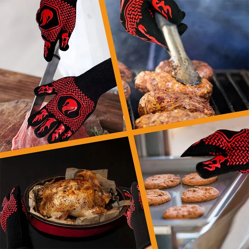 Silicone oven mitts kitchen gloves silicone oven gloves one piece barbecue anti scalding high temperature resistance oven gloves 800 degrees fireproof heat insulation microwave gloves