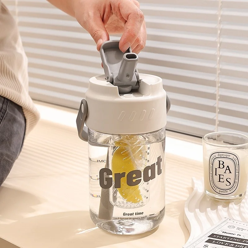 대용량 빨대 물컵, 스포츠 물병, 고가 야외 캠핑 식수 도구, 카와이 여름 물컵, 600ml, 1 개
