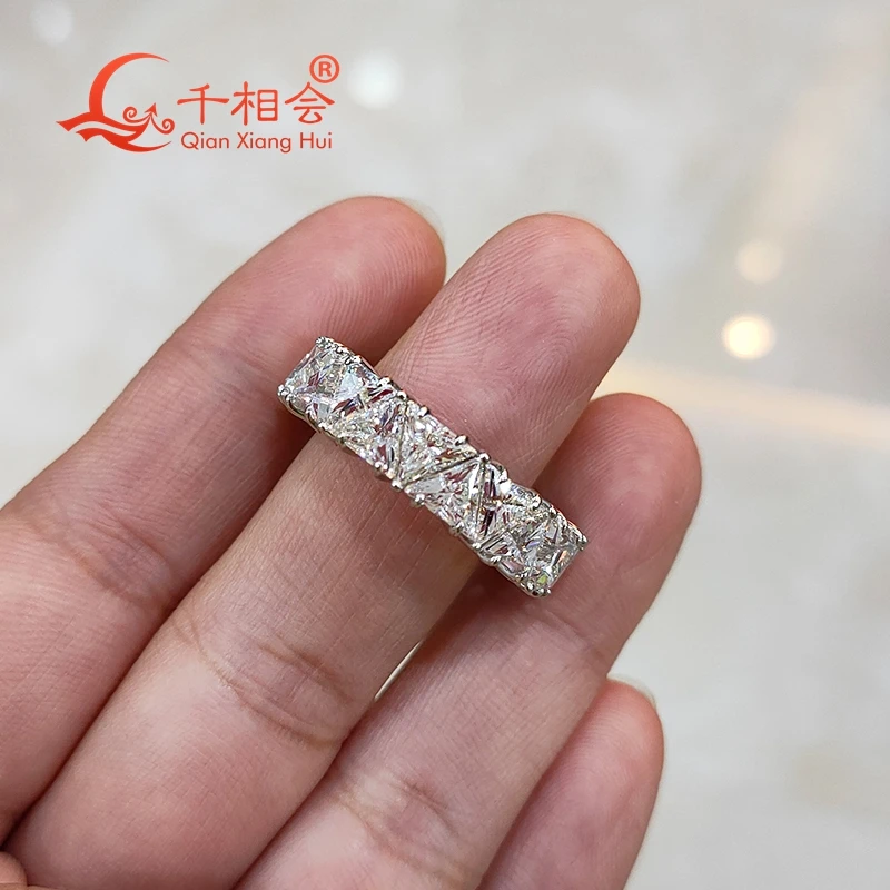 

D vvs white moissanite 925 Sterling Silver Ring with 5mm triangle shape Tension setting Eternity Band Jewelry Rings Engagement