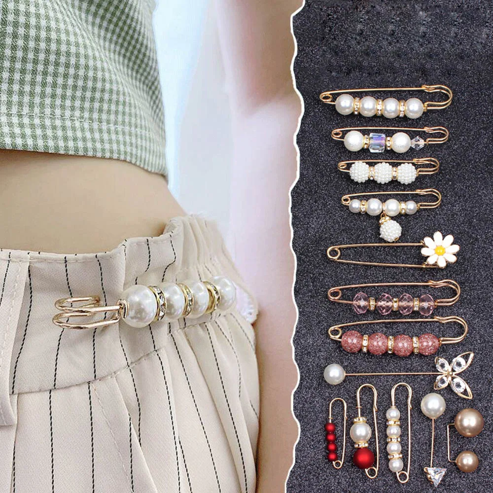 Fashion Brooches Double Pearl Pin Brooch For Women Clothing Dress Fixed Safety Pin Woman Brooch Accessories Pants Decoration Pearl Jewelry Clip